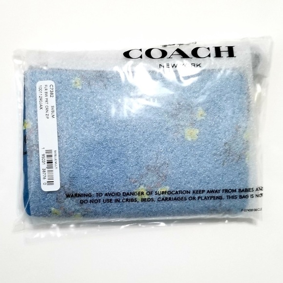 Coach Blue Corner Zip Wristlet With Floral Bow Print Brand New With Tag - Picture 6 of 10